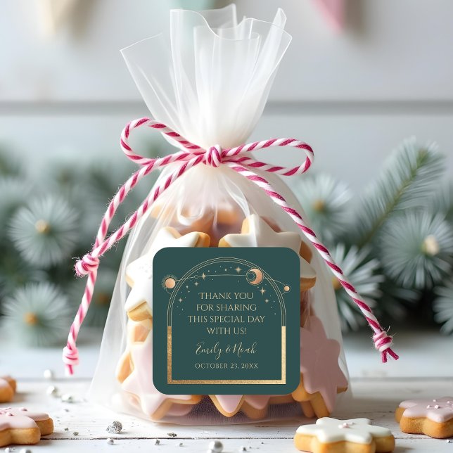 Adesivo Quadrado Mística Verde Dourada Sol Lua Estrelas Casamento (Criador carregado)