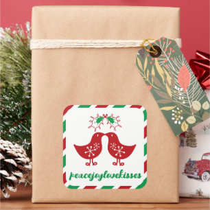 Adesivo Quadrado Mistletoes Beijando Franguinhos Sr & Sra 1º Natal