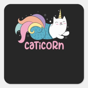 Adesivo Quadrado Mistura de Sereia Caticorn Cute Cat Unicorn