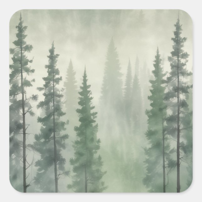 Adesivo Quadrado Misty Pine Forest Serenity (Frente)