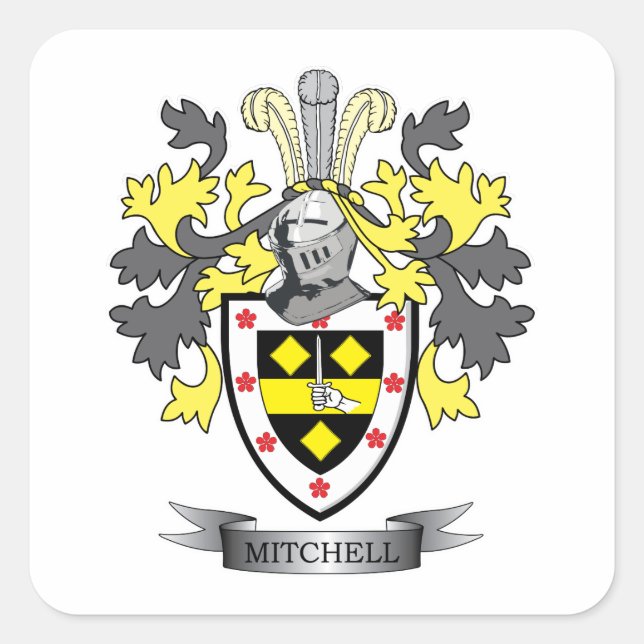 Adesivo Quadrado Mitchell Family Crest Casaco de Armas (Frente)