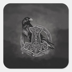 Adesivo Quadrado Mjolnir - o martelo do Thor e do corvo