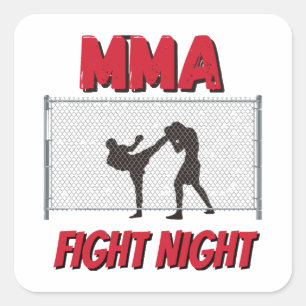 Adesivo Quadrado MMA Fight Night text e Silhouette of Two Fighter