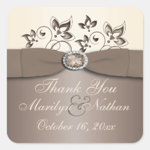 Adesivo Quadrado Mocha e Ivory Floral Favor Sticker