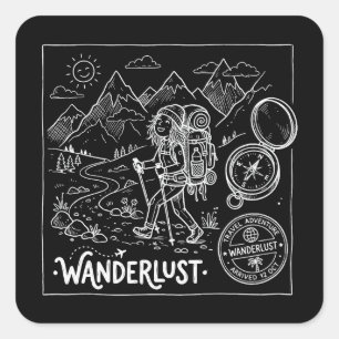 Adesivo Quadrado Mochileiro Doodle Wanderlust