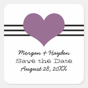 Adesivo Quadrado Mod Heart Save the Date Stickers, Purple