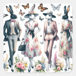 Adesivo Quadrado Moda de Páscoa Elegante Bunny Springtime