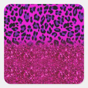 Adesivo Quadrado Moda Moderna Rosa Púrpura Leopardo-da-Lama