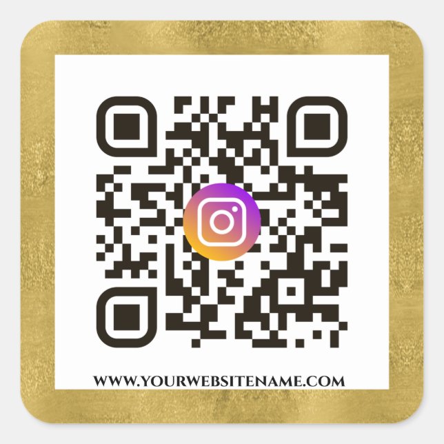 Adesivo Quadrado Modelo de Código QR Dourado Elegante (Frente)