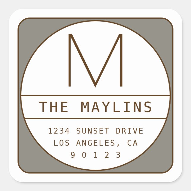 Adesivo Quadrado Modelo de design retro-moderno editável | Castanho (Frente)