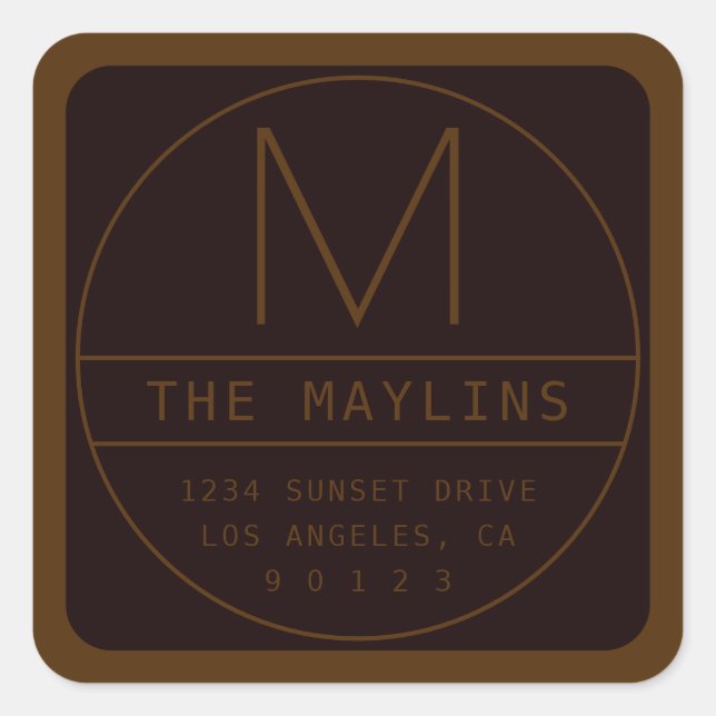 Adesivo Quadrado Modelo de Design retromoderno editável | Castanho  (Frente)