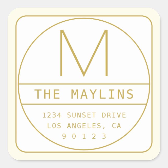 Adesivo Quadrado Modelo de Design retromoderno editável Dourado e b (Frente)
