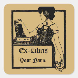 Adesivo Quadrado Modelo de Ex Libris Vintage estilo Art Déco de 190