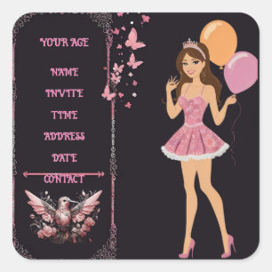 Adesivo Quadrado Modelo de foto de aniversário que você pode person