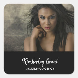 Adesivo Quadrado Modelo de foto personalizado preto