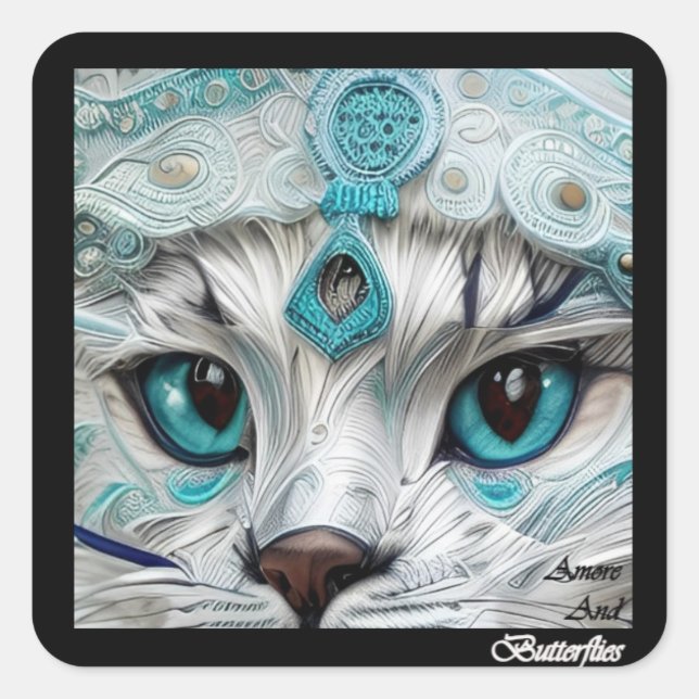 Adesivo Quadrado Modelo de Hat do #Stickers, olhos de gato 1/3 (Frente)