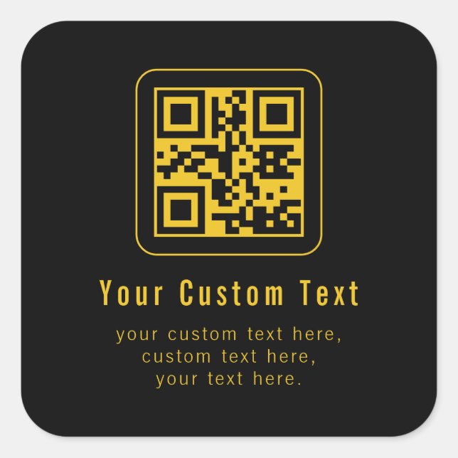 Adesivo Quadrado Modelo de QR Code e Texto Editável | Preto e Doura (Frente)