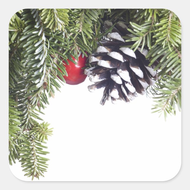 Adesivo Quadrado Modelo de Wreath de Natal Pine Cone Red Berry (Frente)