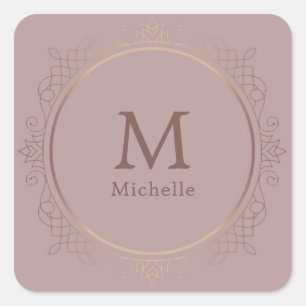 Adesivo Quadrado Modelo Elegante de Tendência Dourada de Rosa Pers