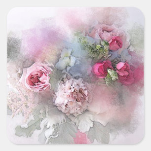 Adesivo Quadrado Modelo em Branco de Arte em Aquarela de Rosas Verm