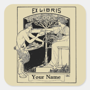 Adesivo Quadrado Modelo ex de Libris do Satyr de Nouveau da arte do