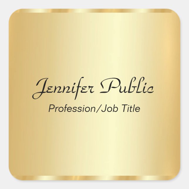 Adesivo Quadrado Modelo Glamoroso de Script Elegante Dourado (Frente)
