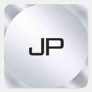 Adesivo Quadrado Modelo moderno de monograma de Faux Silver Metálic