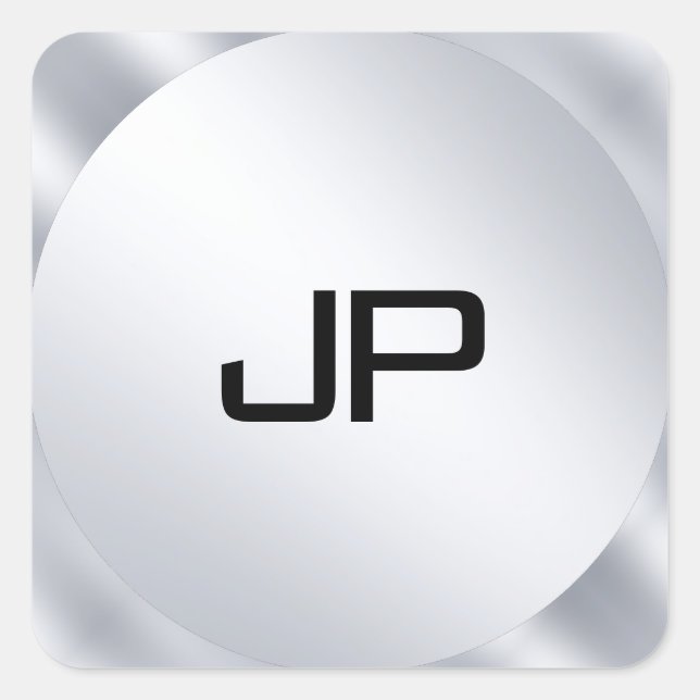 Adesivo Quadrado Modelo moderno de monograma de Faux Silver Metálic (Frente)