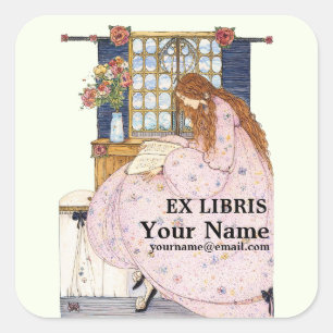 Adesivo Quadrado Modelo Retro Ex Libris Jessie Marion King