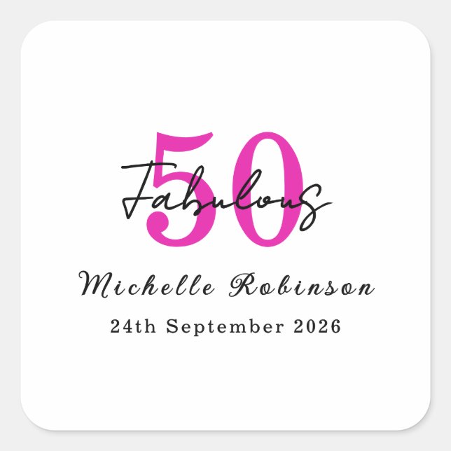 Adesivo Quadrado Modern 50 and Fabulous 50th Birthday Party (Frente)