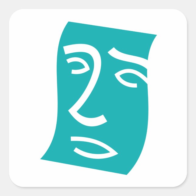 Adesivo Quadrado Modern Abstract Face Line Art Teal (Frente)