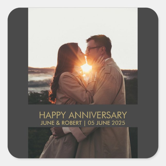 Adesivo Quadrado Modern anniversary photo love  (Frente)