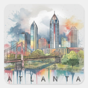 Adesivo Quadrado Modern Atlanta Georgia Stylized Watercolor
