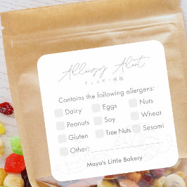 Adesivo Quadrado Modern Bakery Line Art Allergy Alert