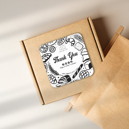 Adesivo Quadrado Modern Black Bakery Doodles Social Obrigado