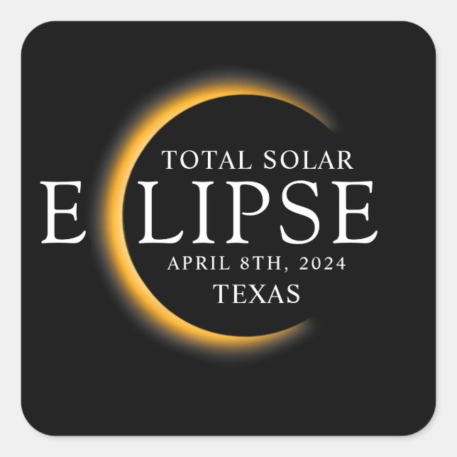 Adesivo Quadrado Modern Black & Dourado 2024 Texas Total Eclipse So (Frente)