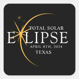 Adesivo Quadrado Modern Black & Dourado 2024 Texas Total Eclipse So