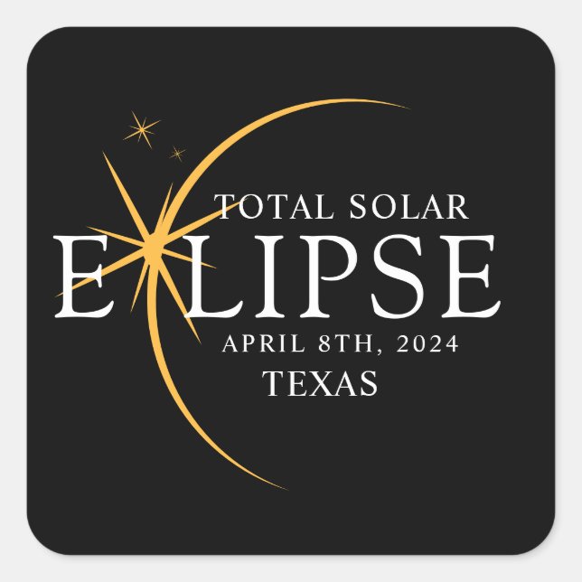 Adesivo Quadrado Modern Black & Dourado 2024 Texas Total Eclipse So (Frente)