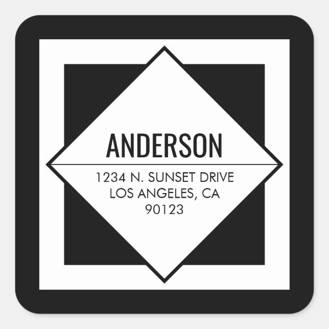Adesivo Quadrado Modern Black & White Geometric Return Address  (Frente)