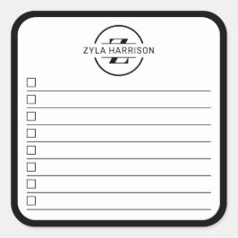 Adesivo Quadrado Modern Black White Monogram Name To Do List