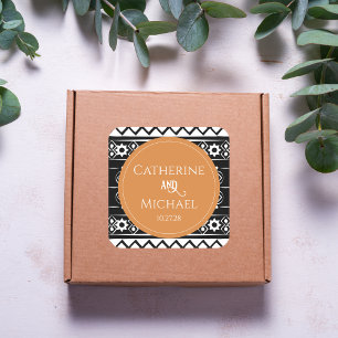 Adesivo Quadrado Modern Boho Padrão Black & Burnt Orange Weding