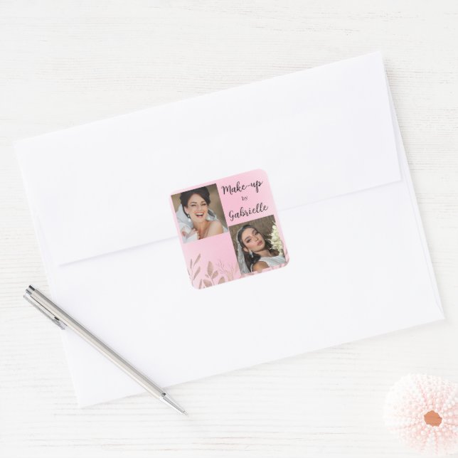 Adesivo Quadrado Modern Botanical Soft Pink Boho Photo Script  (Envelope)