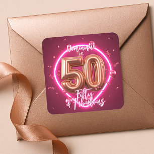 Adesivo Quadrado Modern Chic Neon Glow Rosa Dourado 50º Aniversário