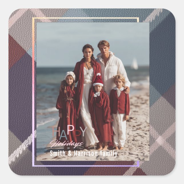 Adesivo Quadrado Modern Christmas Happy Holidays Family Photo  (Frente)