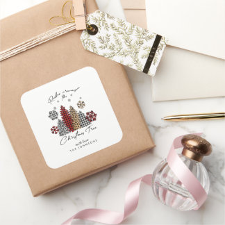 Adesivo Quadrado Modern Christmas Sticker – Trees & Snowflakes