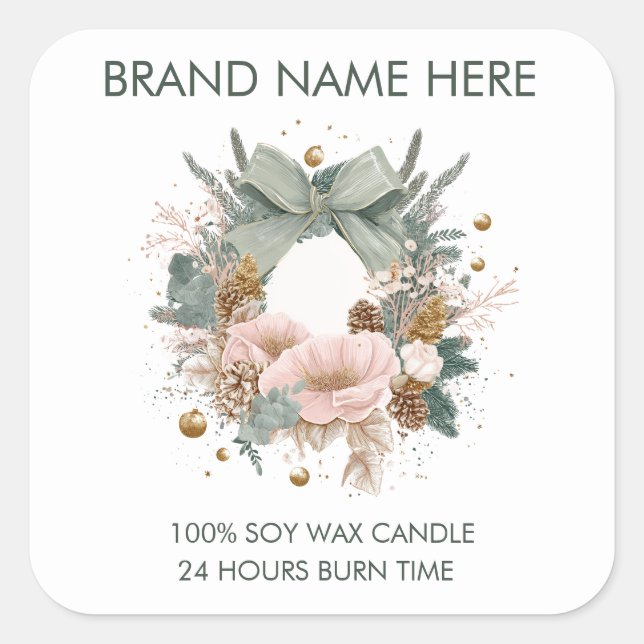 Adesivo Quadrado Modern Christmas Wreath | Candle Labels (Frente)