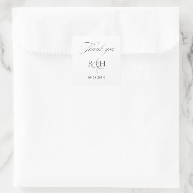Adesivo Quadrado Modern Classic Monogram Thank You Wedding Sticker (Bolsa)