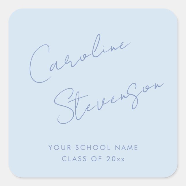 Adesivo Quadrado Modern Cool Blue Script Personalized Graduation (Frente)