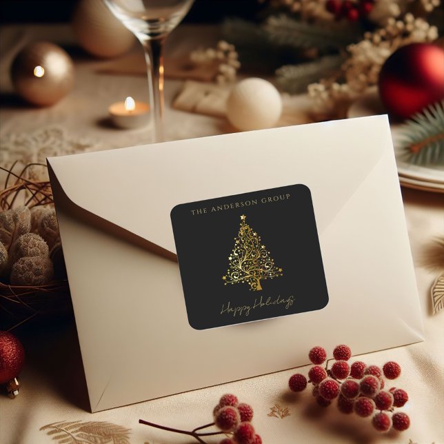 Adesivo Quadrado Modern Elegant Corporate Gold Christmas Holiday (Criador carregado)