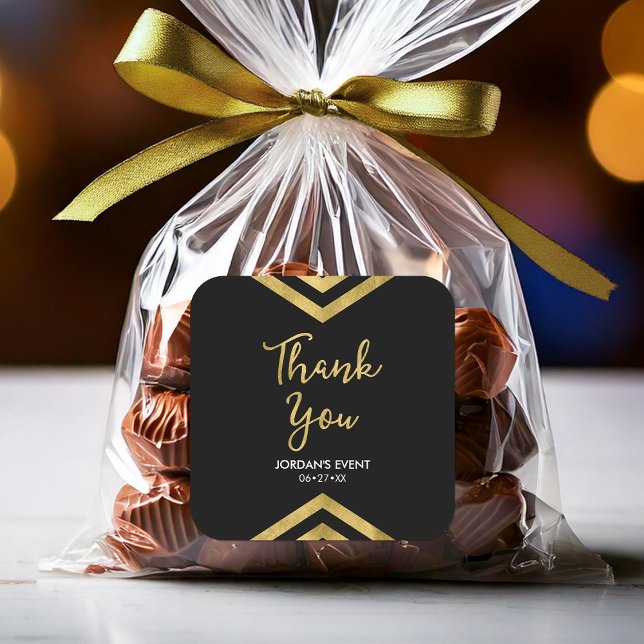 Adesivo Quadrado Modern Faux Dourado Chevron Geométrico Obrigado (Criador carregado)